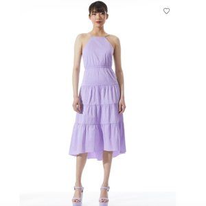 Alice + Olivia HARTLEY OPEN TIE BACK HIGH LOW MIDI DRESS